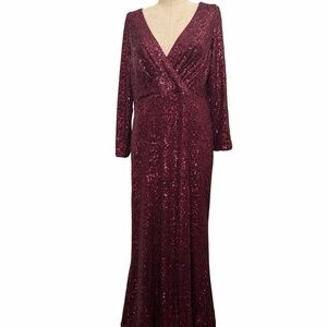 Ever Pretty Burgundy Long Sleeve Sequin Gown